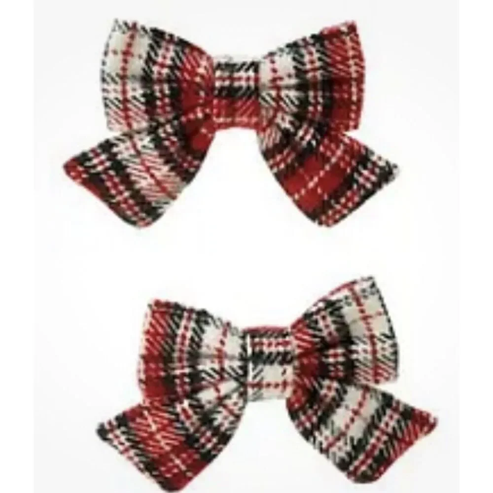NWT Gymboree Red BLACK WHITE HOLIDAY PICTURES PLAID BOW CLIPS Accessory Xmas NEW
